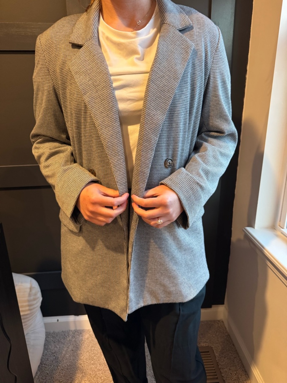 Classic Grey Houndstooth Blazer Jacket